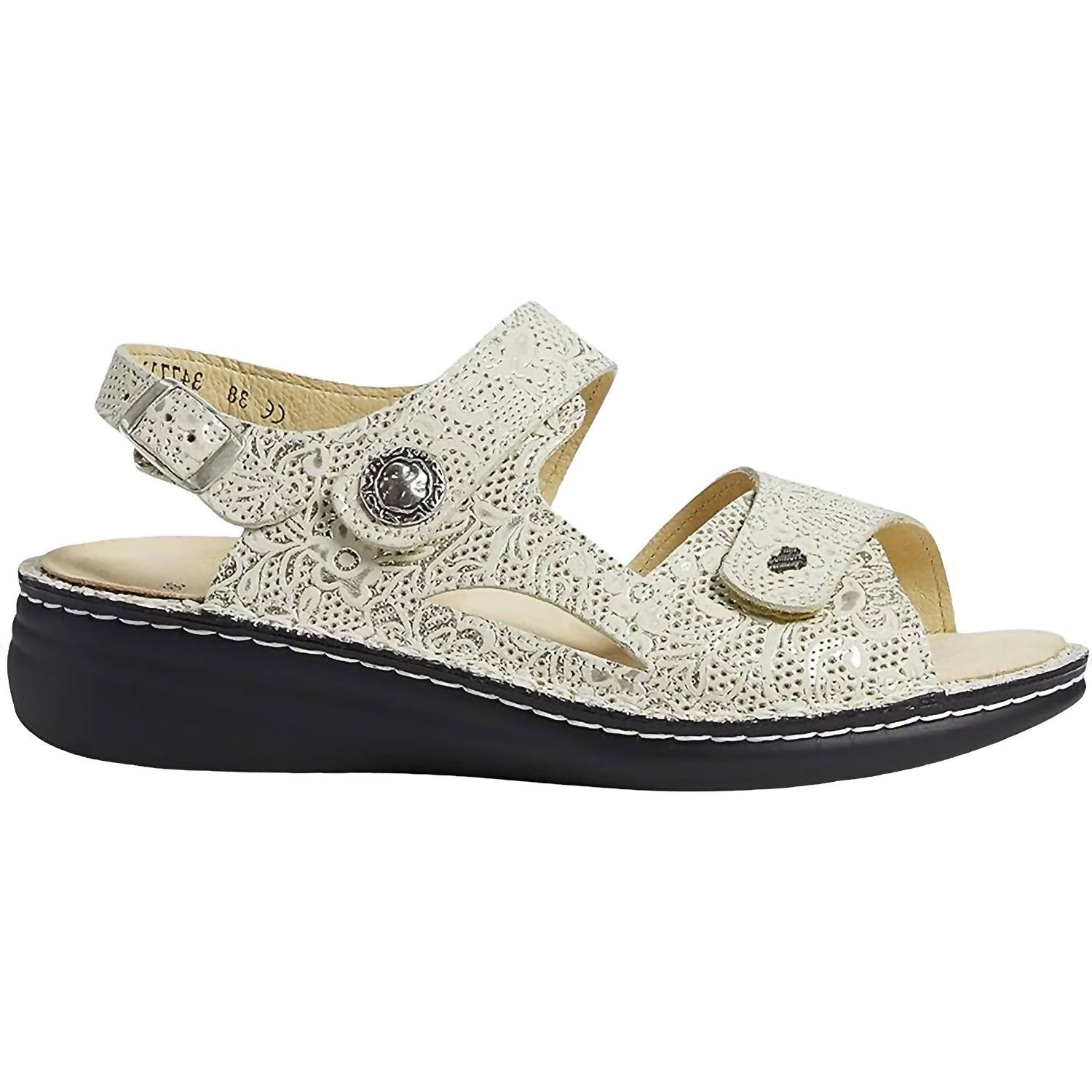 351a1aff-92b6-4e43-ae68-f9f9170c5f19-upscale_15k-1500x1500-70 Finn Comfort - Women's Finn Mellow Champagne Garden Leather Sandals - Image 1