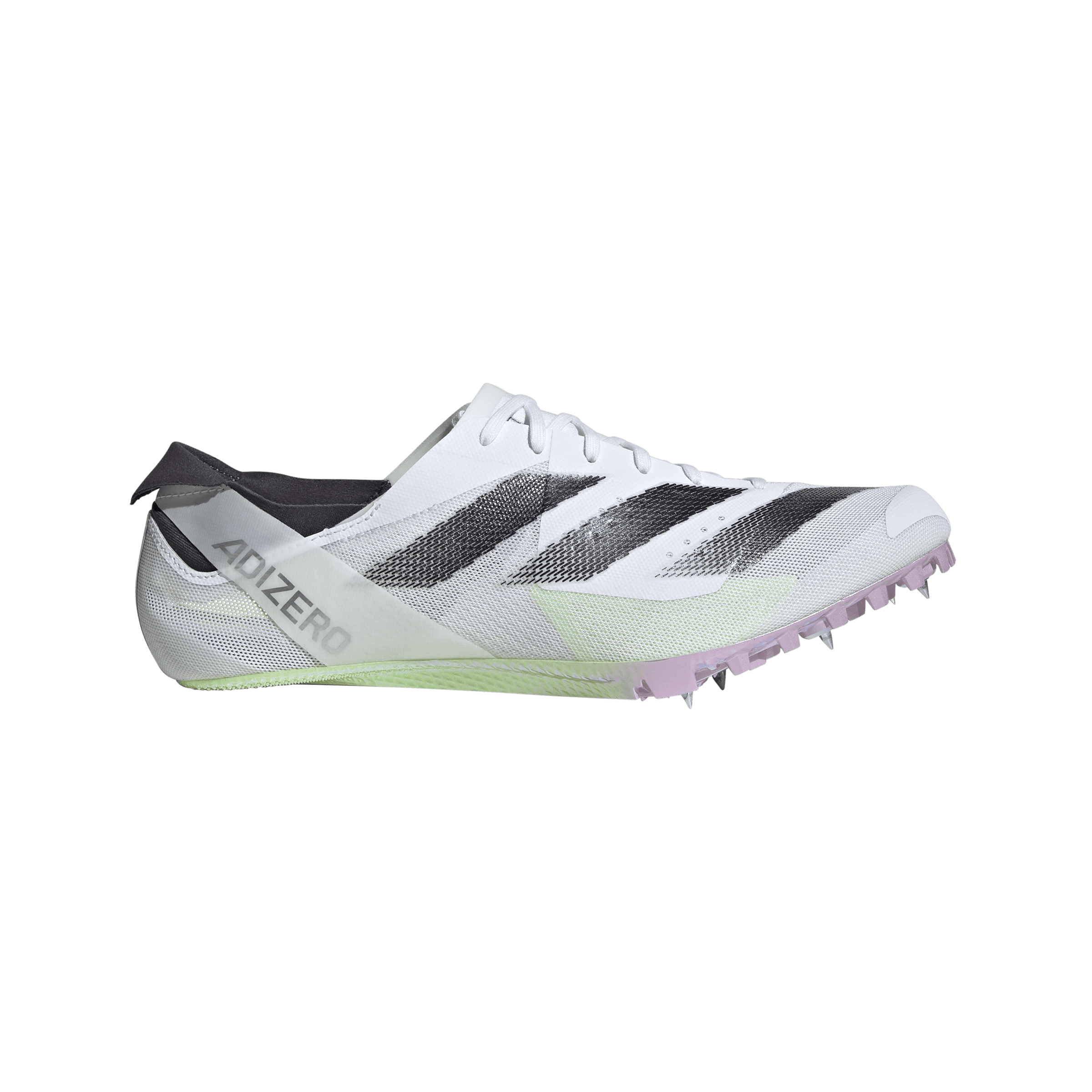 IE5487_1_FOOTWEAR_Photography_SideLateralCenterView_transparent Unisex Adizero Finesse (Cloud White/Core Black/Green Spark) - Image 1
