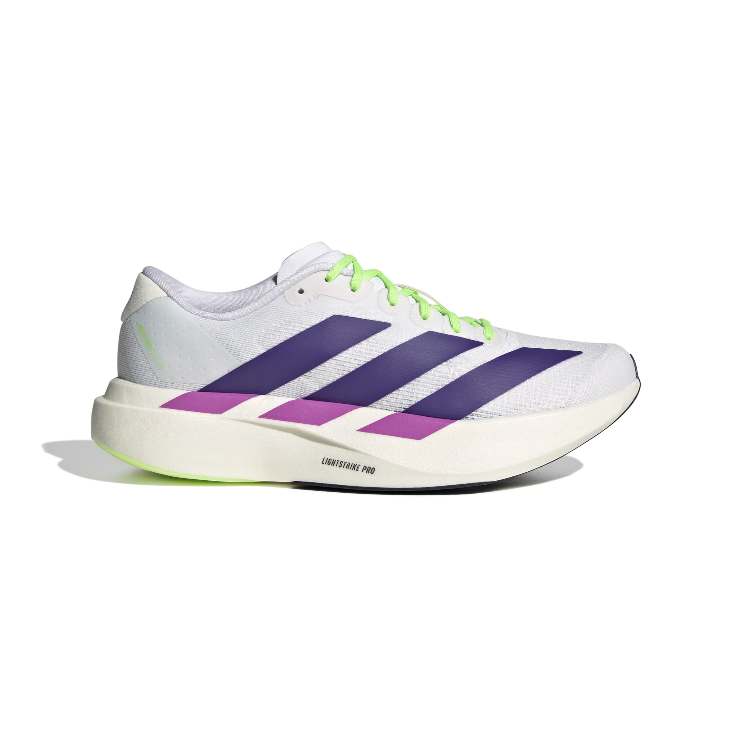 JS4456_1_FOOTWEAR_Photography_Side_Lateral_Center_View_white Women's Adizero Evo SL (FTWWHT/CPURPL/PURBUR) - Image 1