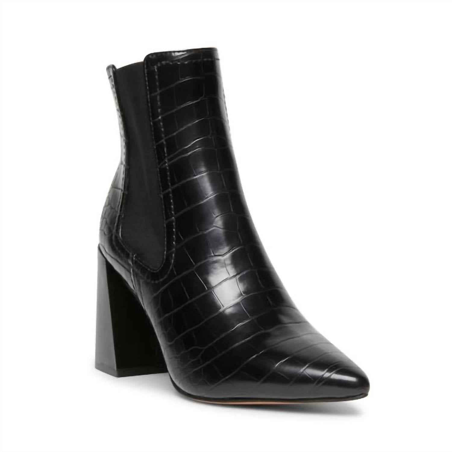 dbf1471a-d1cc-4070-a7d5-c445a8f429e4-upscale_15k-1500x1500-70 Steve Madden - Women's Patent Stamped Crocodile Stacked Heel Bootie - Image 1