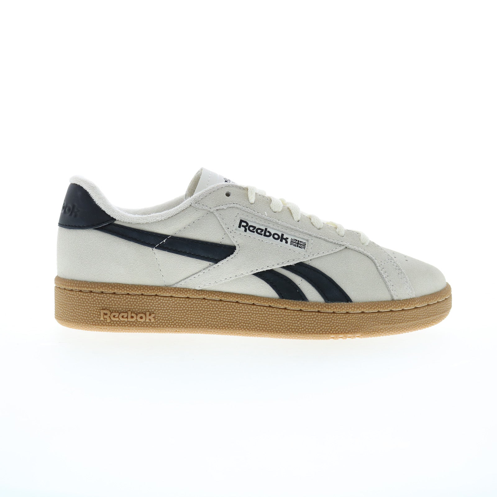 100033073_chalk_cblack_rbkg0_01_eba12f0c-3cc5-46a0-9ef6-6061cdc76327 Reebok Club C Grounds UK Mens Beige Suede Lace Up Lifestyle Sneakers Shoes - Image 1