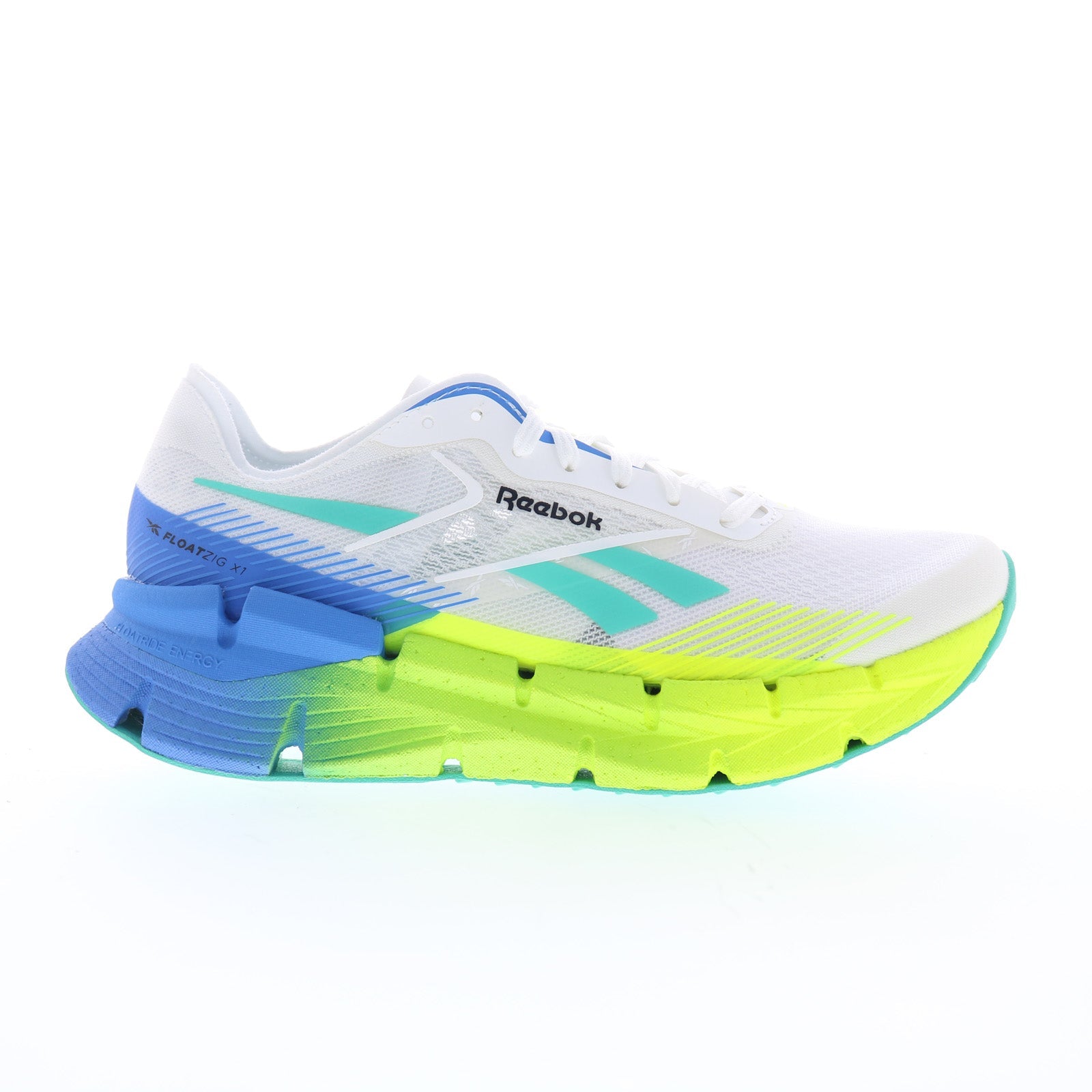 100201727_floatzig_x1_white_neon_green_01_4b63b61a-823d-4e2d-805f-56f47c8fe163 Reebok Floatzig X1 Mens White Mesh Lace Up Athletic Running Shoes - Image 1