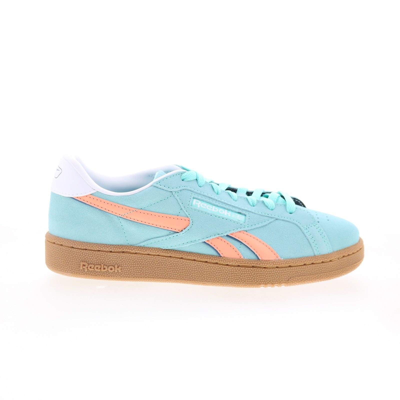 100209037_club_c_grounds_uk_aqua_orange_gum_01_853a8ad2-f983-4e5d-861a-b09cade12b00 Reebok Club C Grounds UK 100209037 Mens Blue Suede Lifestyle Sneakers Shoes - Image 1
