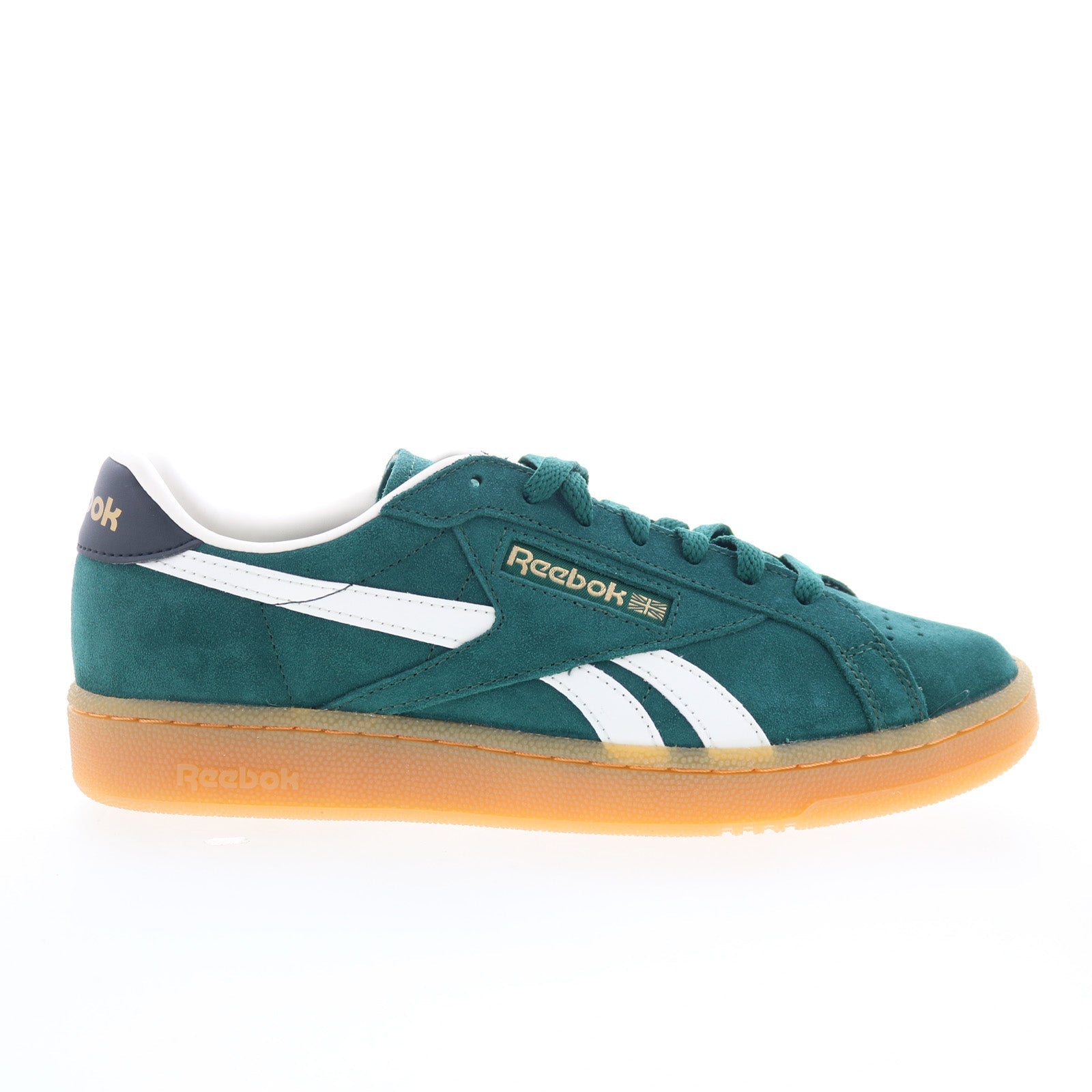 100209038_club_c_grounds_uk_green_black_gum_01_a0e74938-f864-4eb8-9415-2377cd3a02b3 Reebok Club C Grounds UK Mens Green Suede Lace Up Lifestyle Sneakers Shoes - Image 1