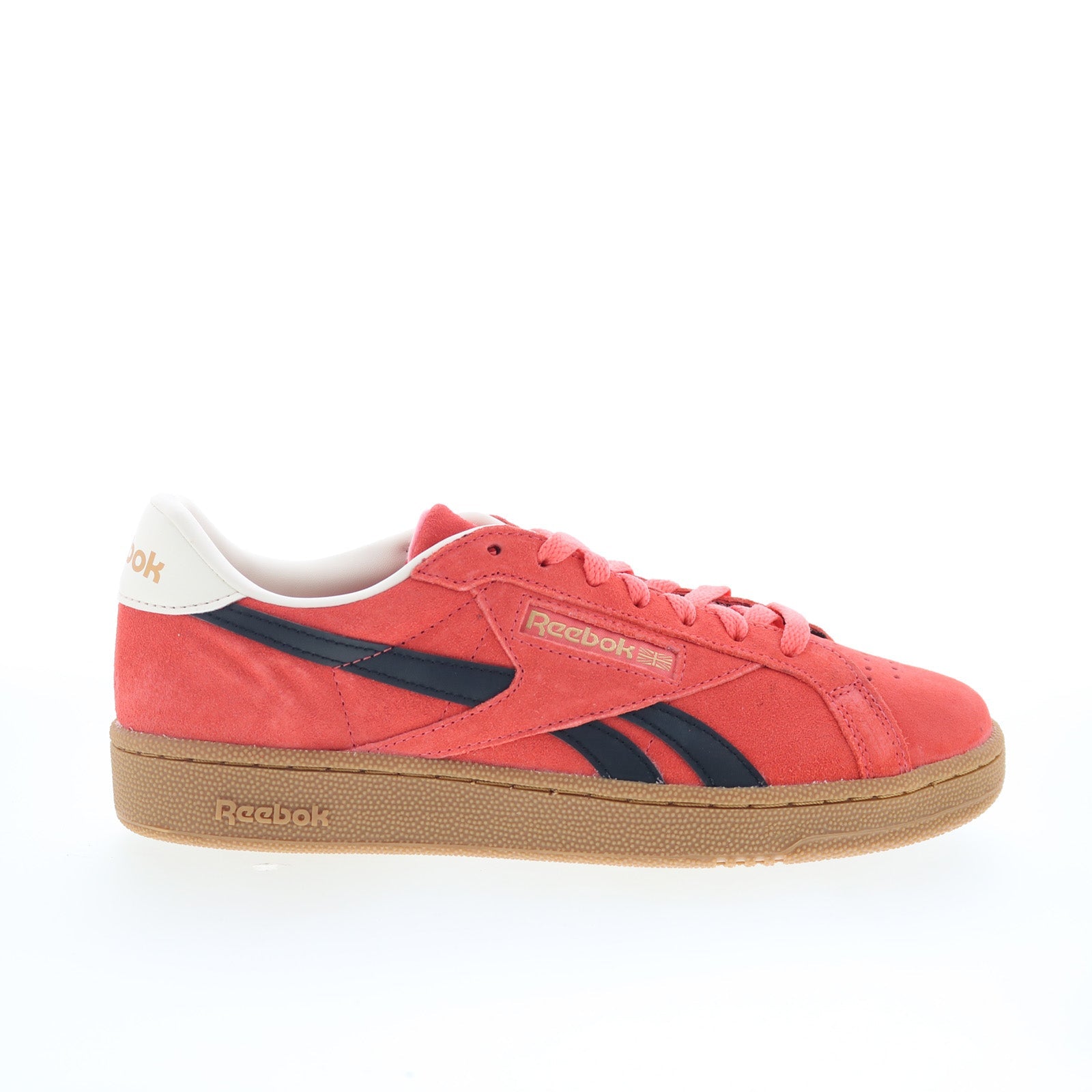 100209040_club_c_grounds_uk_coral_black_gum_01_cc1a1ba0-9611-4eaf-bc51-9ad77c711599 Reebok Club C Grounds UK Mens Pink Suede Lace Up Lifestyle Sneakers Shoes - Image 1