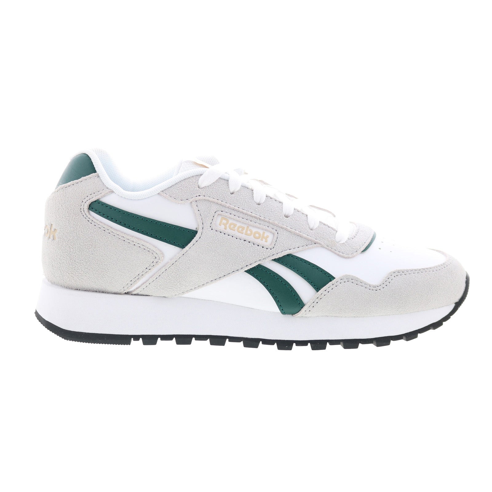 100209990_reebok_glide_white_green_grey1_reshoot_01 Reebok Glide Mens White Suede Lace Up Lifestyle Sneakers Shoes - Image 1