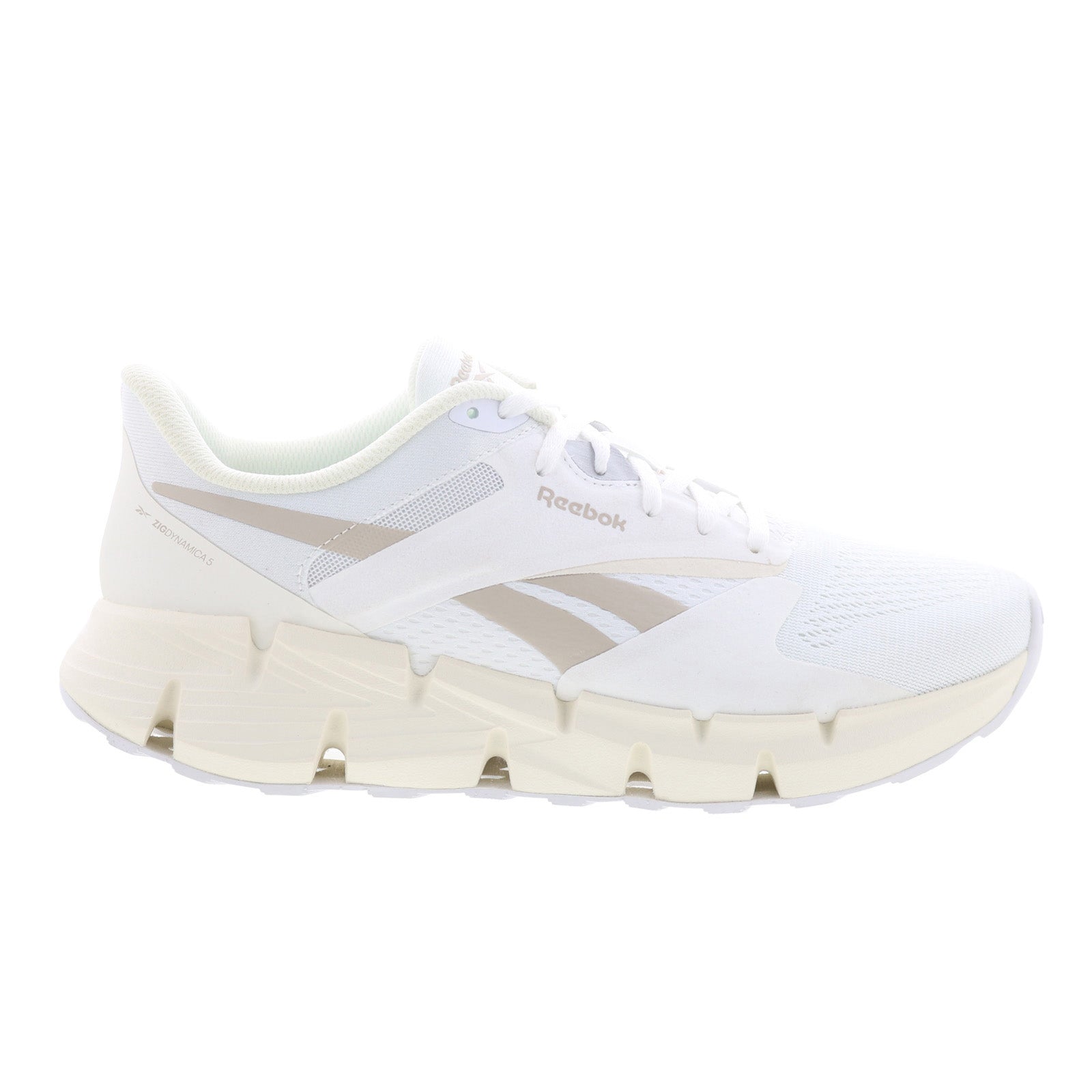100210042_zig_dynamica_5_white_beige_beige_reshoot_01 Reebok Zig Dynamica 5 Mens White Synthetic Lace Up Lifestyle Sneakers Shoes - Image 1