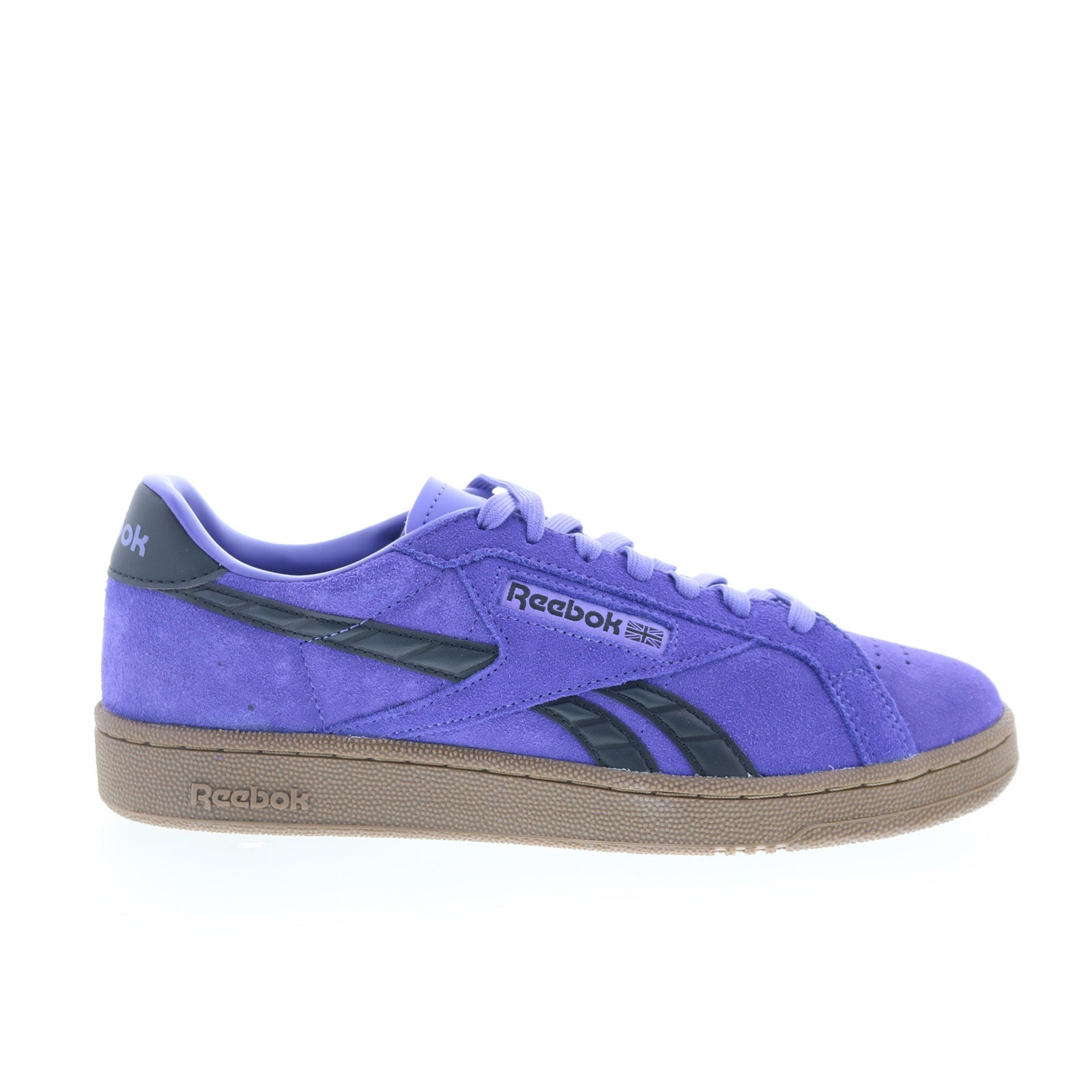 100228140_club_c_grounds_uk_prple_prple_gum_01_87fd117f-c1b9-40df-a1ac-1fe954c1c07f Reebok Club C Grounds UK Mens Purple Suede Lace Up Lifestyle Sneakers Shoes - Image 1
