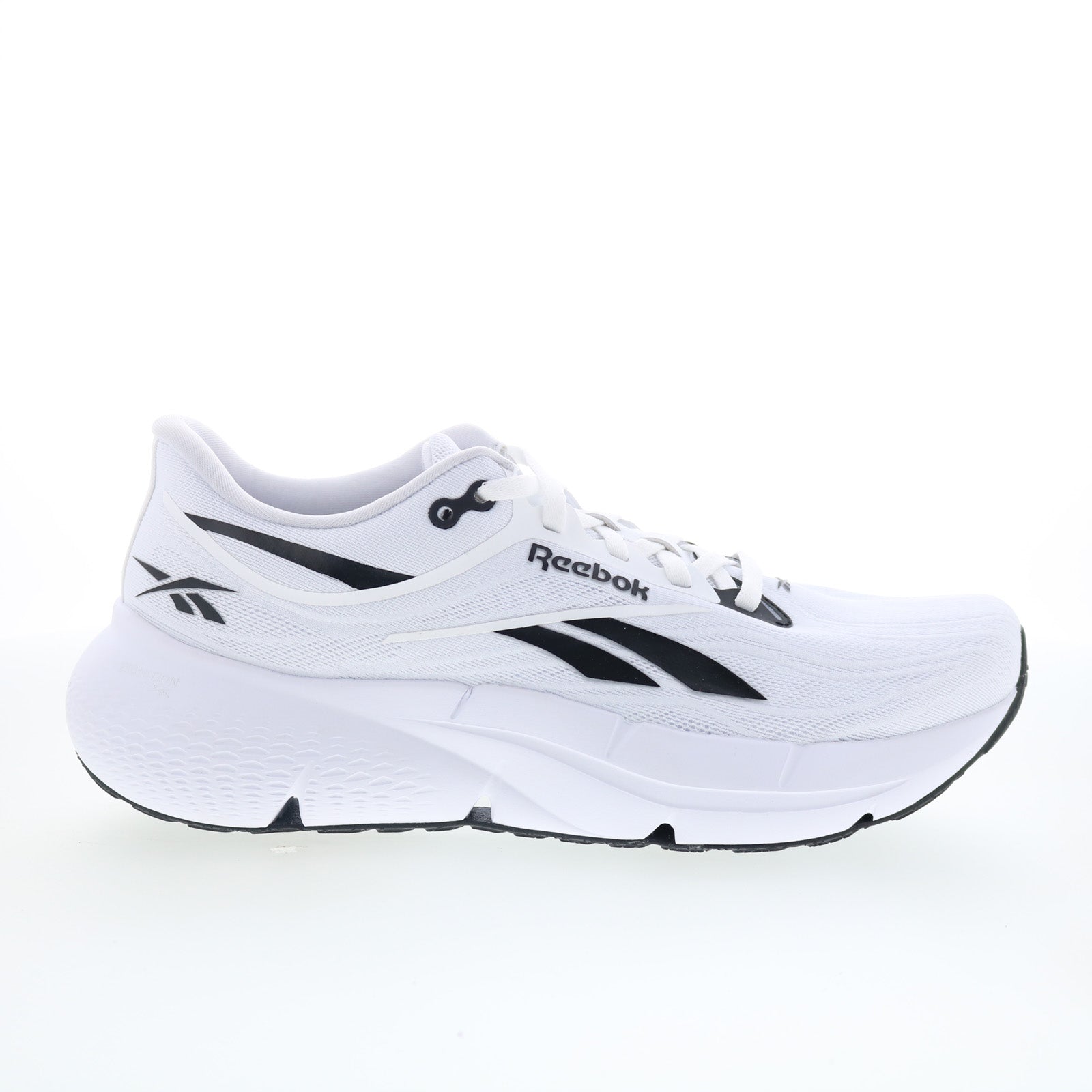 100228709_zignition_white_black_01_d0906126-3ee2-4c68-970f-282c6eca0954 Reebok Zignition Mens White Canvas Lace Up Athletic Running Shoes - Image 1