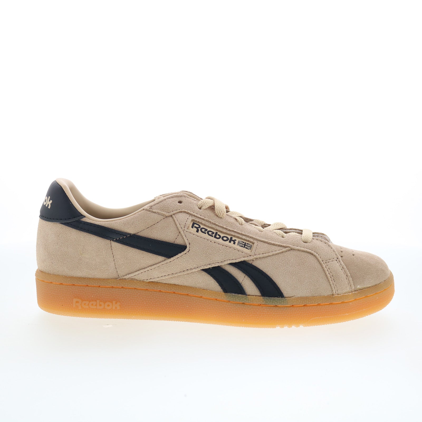 100229643_club_c_grounds_uk_tan_black_gum_01_1d37985c-2190-498f-bd7c-103693bef2fb Reebok Club C Revenge Vintage Mens Beige Leather Lifestyle Sneakers Shoes - Image 1