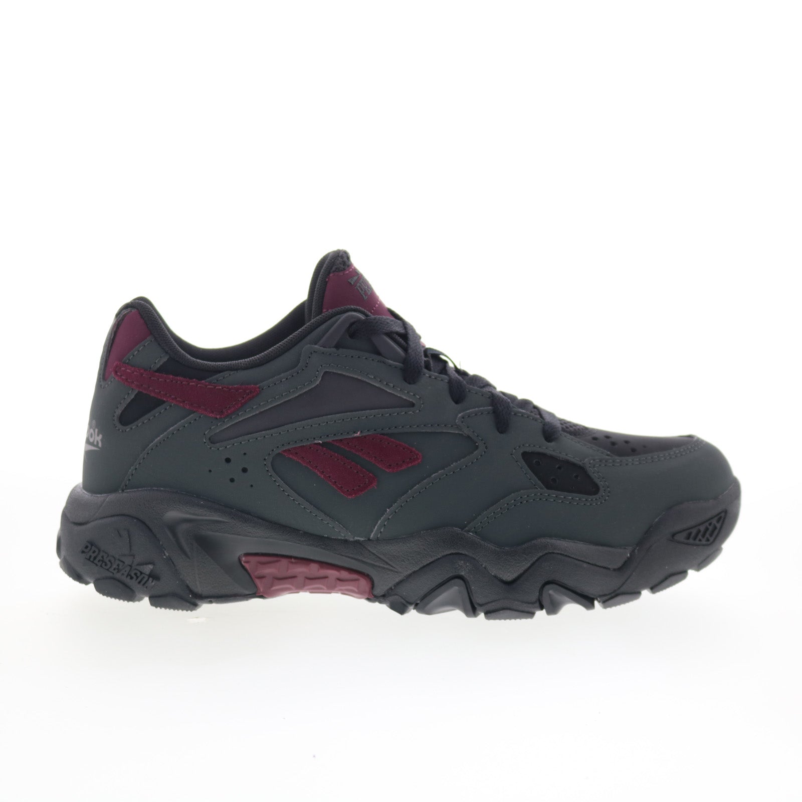 100230643_preseason_94_low_grey_black_cherry_01_62c8a5f1-bb28-4ca4-a5b0-e4d7426ce58e Reebok Preseason 94 Low Mens Gray Leather Lace Up Lifestyle Sneakers Shoes - Image 1