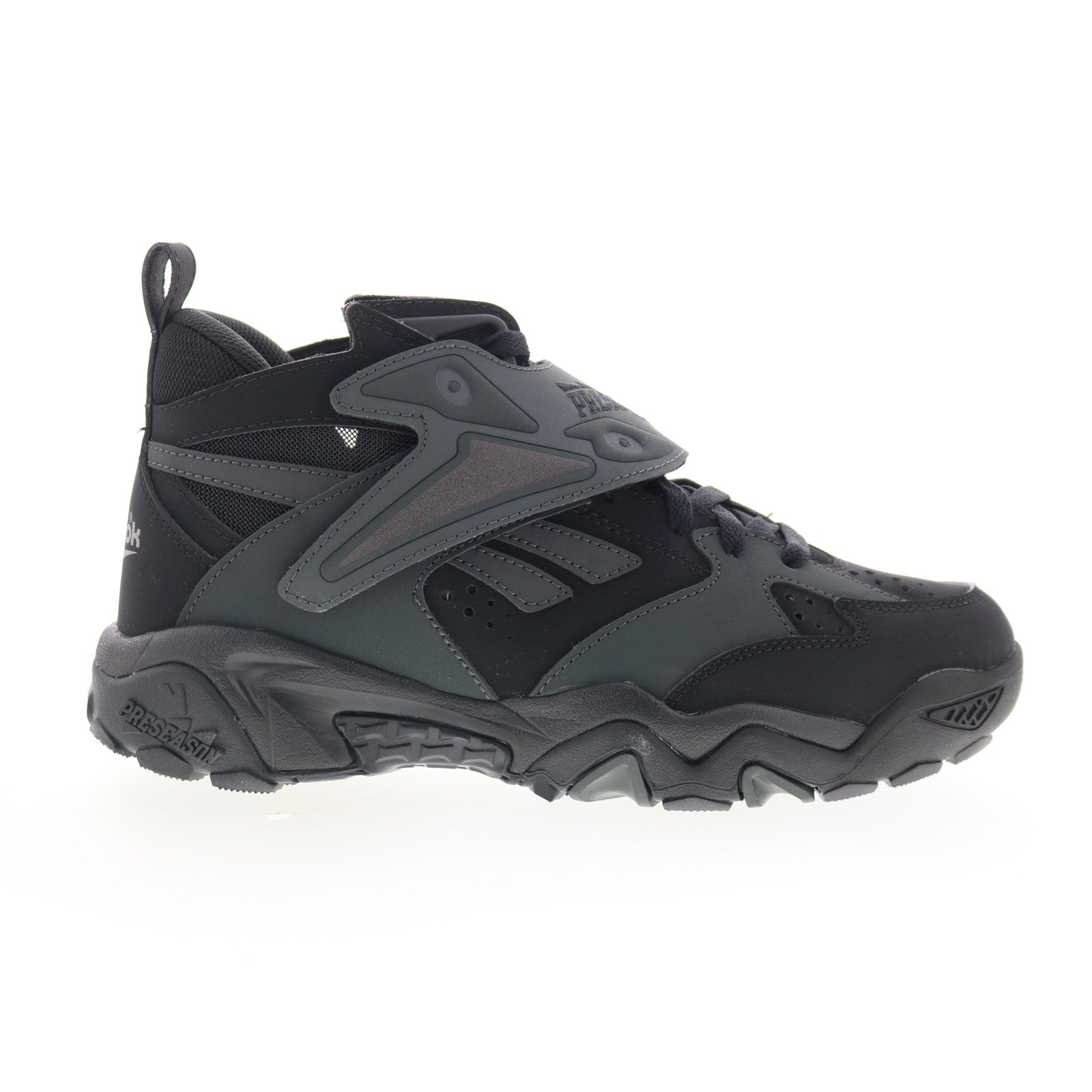 100230670_preseason_94_black_black_grey_01_d02c2584-9607-4bcb-be42-7ed694953ce3 Reebok Preseason 94 Mens Black Synthetic Lace Up Lifestyle Sneakers Shoes - Image 1