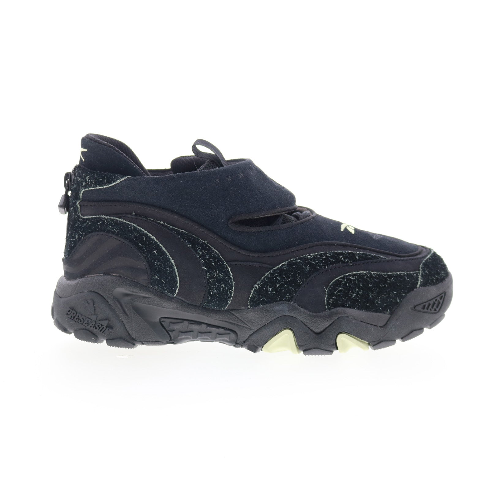 100241549_preseason_94_black_black_01_2633cb1f-3377-4d79-9858-a7477e456725 Reebok Chukwu Otu Mens Black Suede Zipper Lifestyle Sneakers Shoes - Image 1