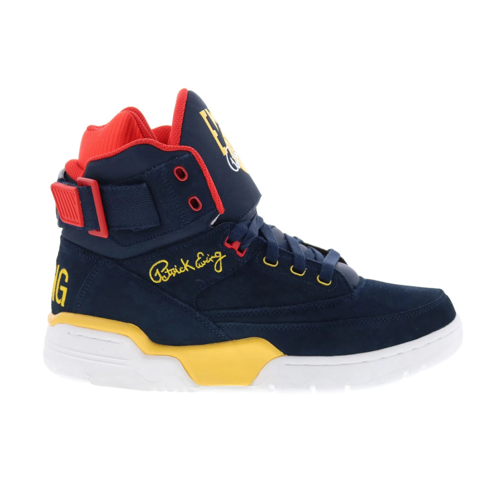 1ew90128-433_ewing_33_hi_navy_red_yellow_reshoot_01_b6743807-268c-4125-a998-5fc7512b1935 Ewing Athletics 33 HI Bijou 1EW90128-433 Mens Blue Lifestyle Sneakers Shoes - Image 1