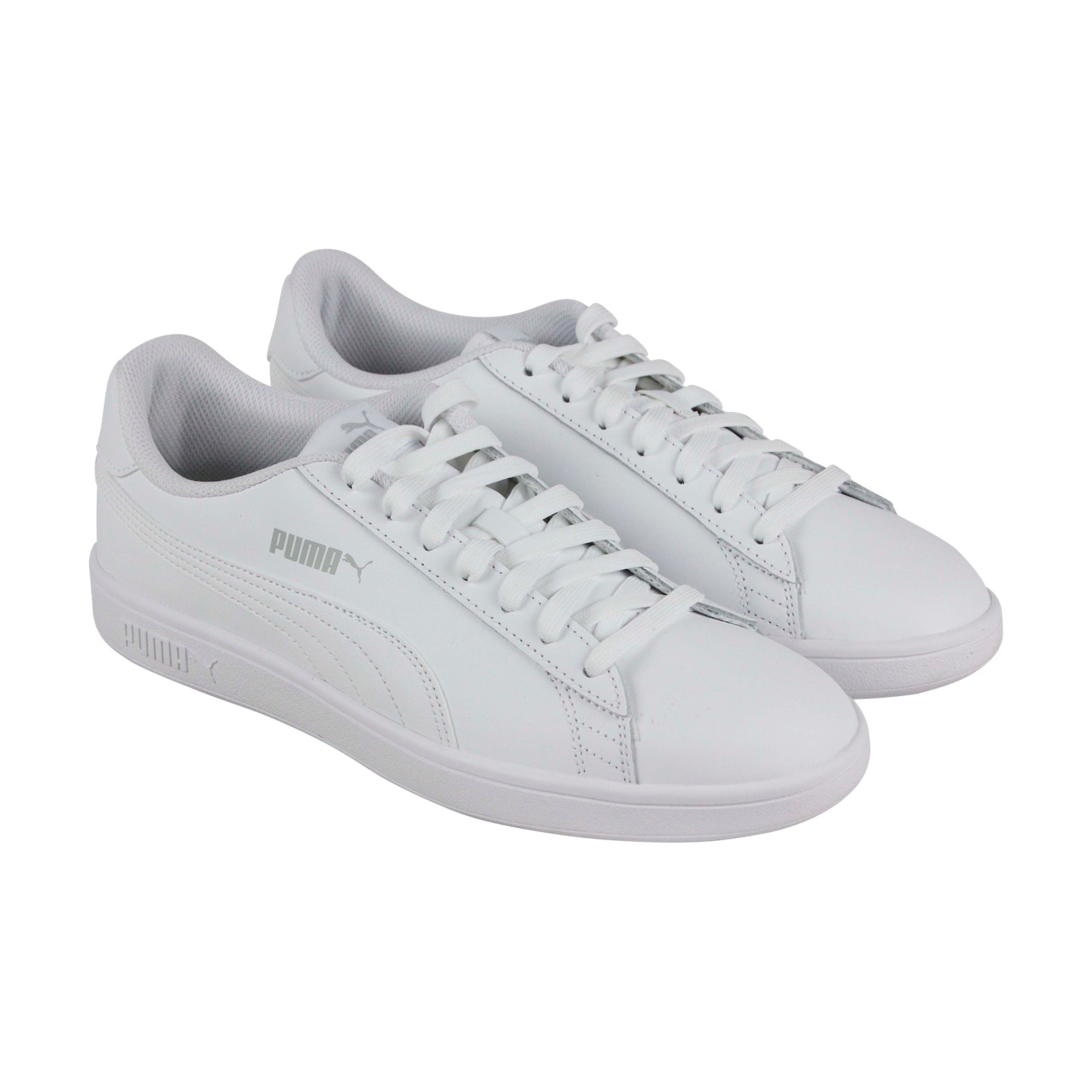 36521507-puma-smash-v2-l-puma-white-puma-white_3_edc37428-4e4a-4658-845b-918920e50c87 Puma Smash V2 L 36521507 Mens White Leather Lace Up Lifestyle Sneakers Shoes - Image 1