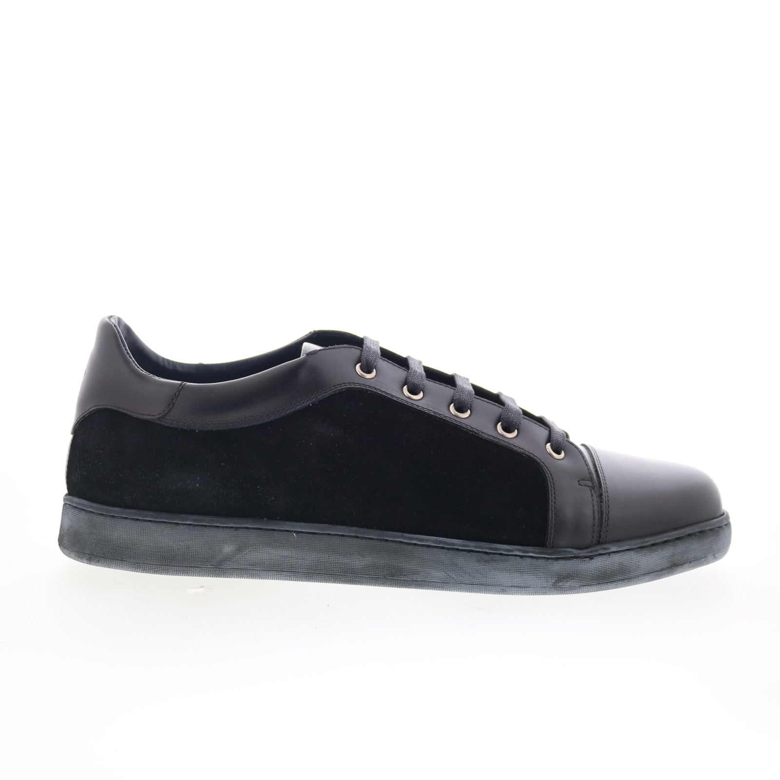 Petrosino_Black_Black_01_1273bde4-342d-4eb1-ba13-f0b4587a41ae Di Bianco Petrosino Mens Black Leather Lace Up Lifestyle Sneakers Shoes - Image 1
