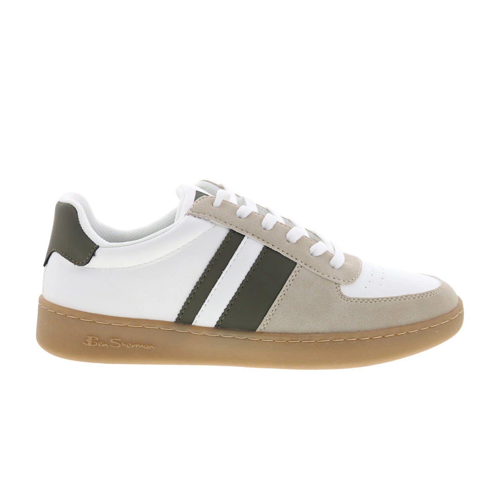 bsmhydv-1624_hyde_white_olive_gum_reshoot_01 Ben Sherman Hyde BSMHYDV-1624 Mens White Lace Up Lifestyle Sneakers Shoes - Image 1
