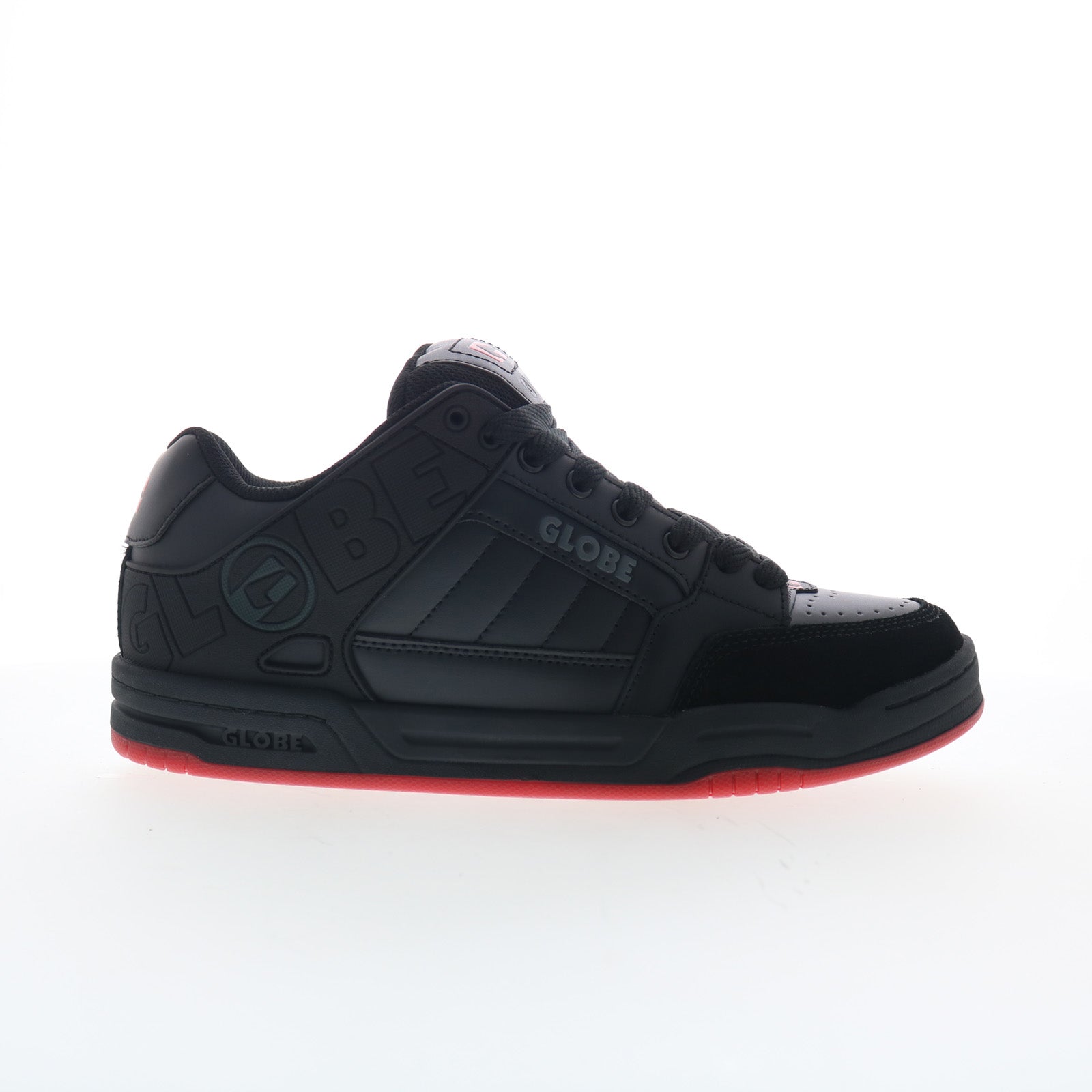 gbtilt_tilt_black_red_charcoal_01_42f69faf-944f-4cd3-b3c2-6e4fc62d4d69 Globe Tilt GBTILT Mens Black Leather Lace Up Skate Inspired Sneakers Shoes - Image 1