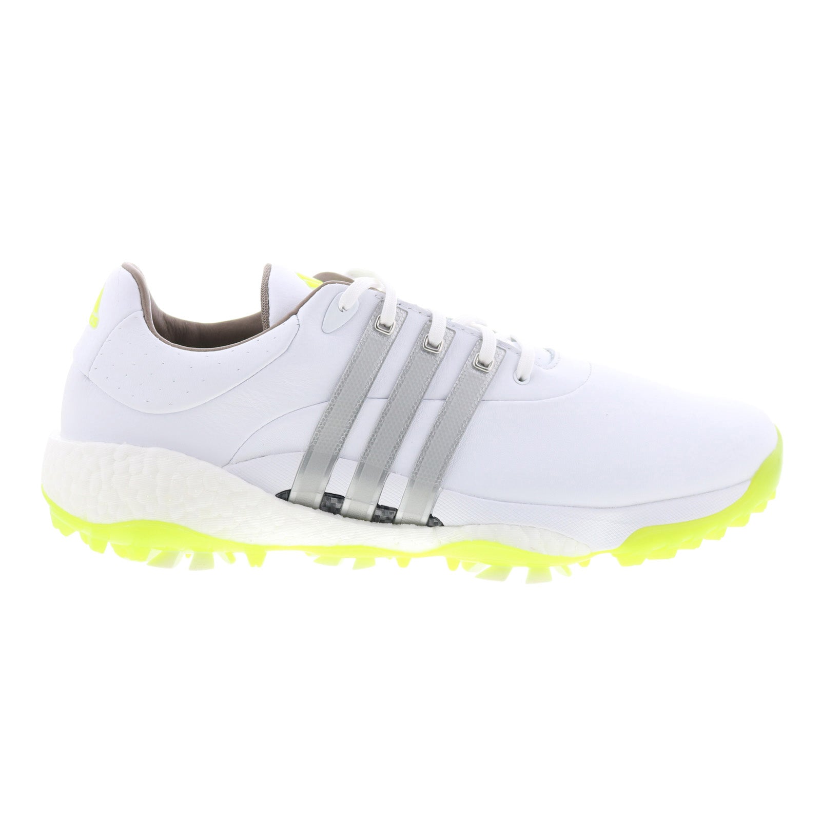 gx4128_tour360_22_ftwwht_silvmt_sslime_reshoot_01 Adidas Tour360 22 GX4128 Mens White Leather Lace Up Athletic Golf Shoes - Image 1