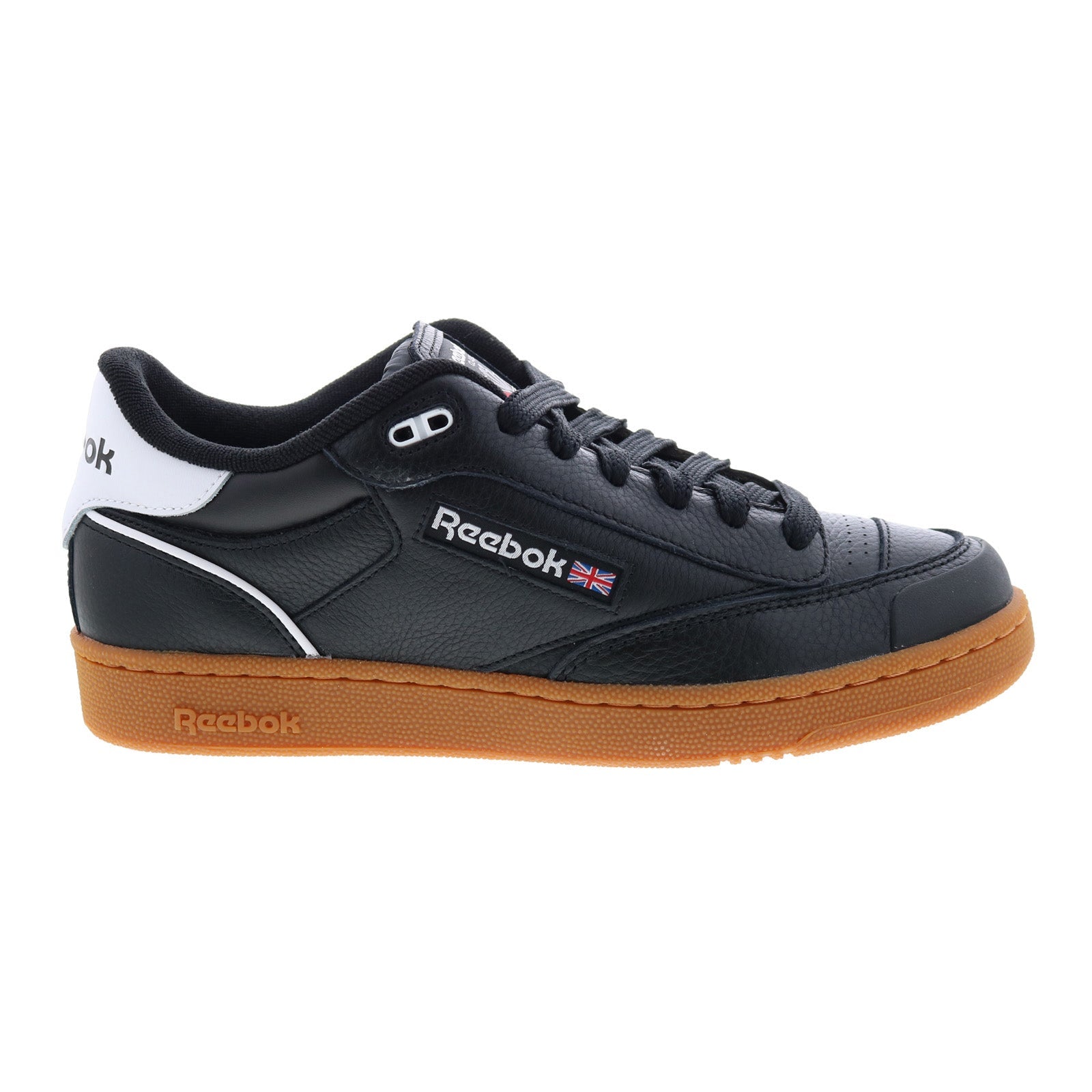 if5070_club_c_bulc_black_footwear_white_reebok_rubber_gum_reshoot_01_5e8e3bfd-a013-454f-95ee-2ae05a6b28e7 Reebok Club C Bulc Mens Black Leather Lace Up Lifestyle Sneakers Shoes - Image 1